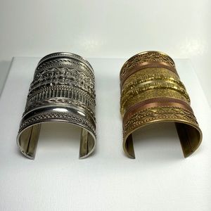 Handmade 4” Unique Metal Cuffs Silver & gold tone